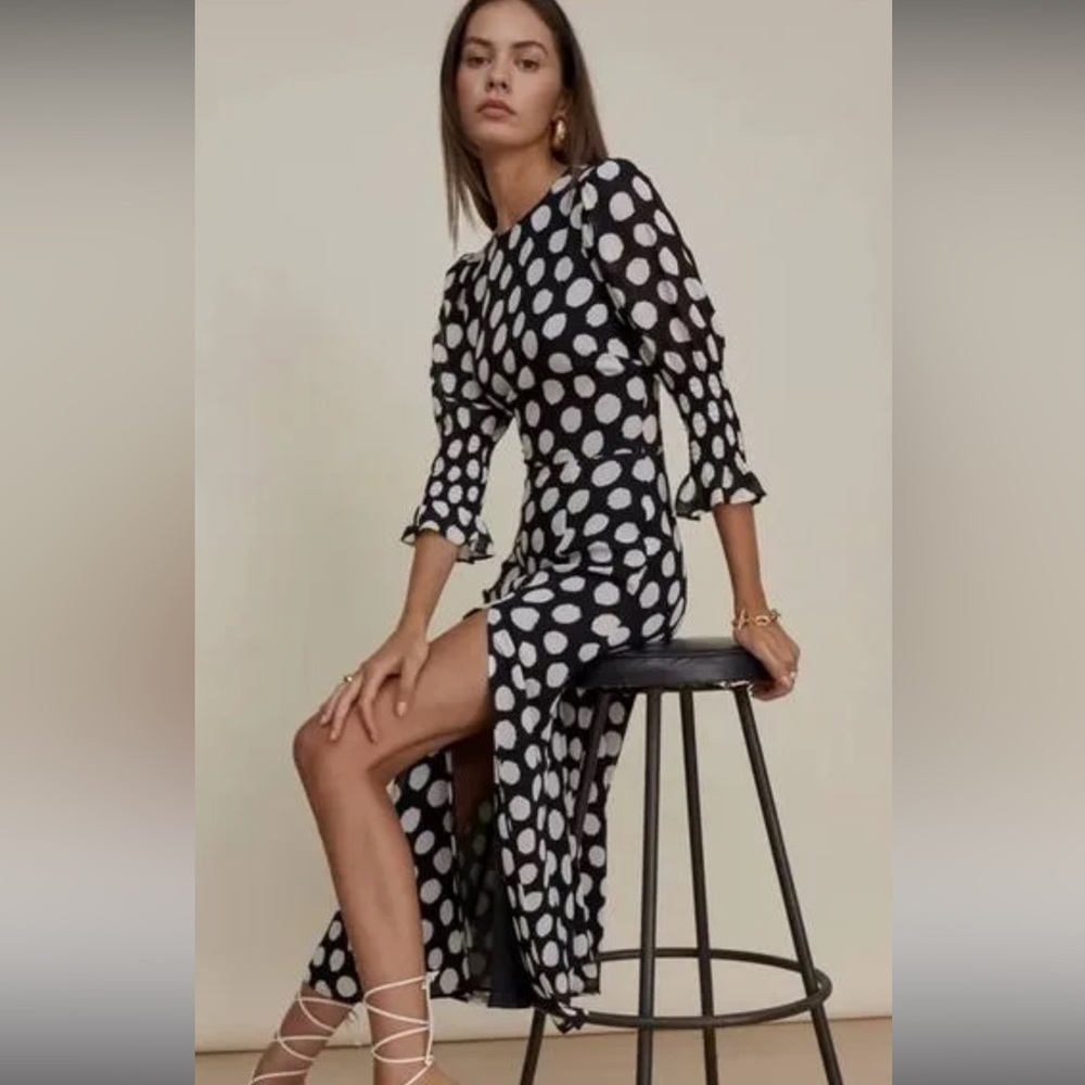 Reformation Black and White Asymmetrical Dress